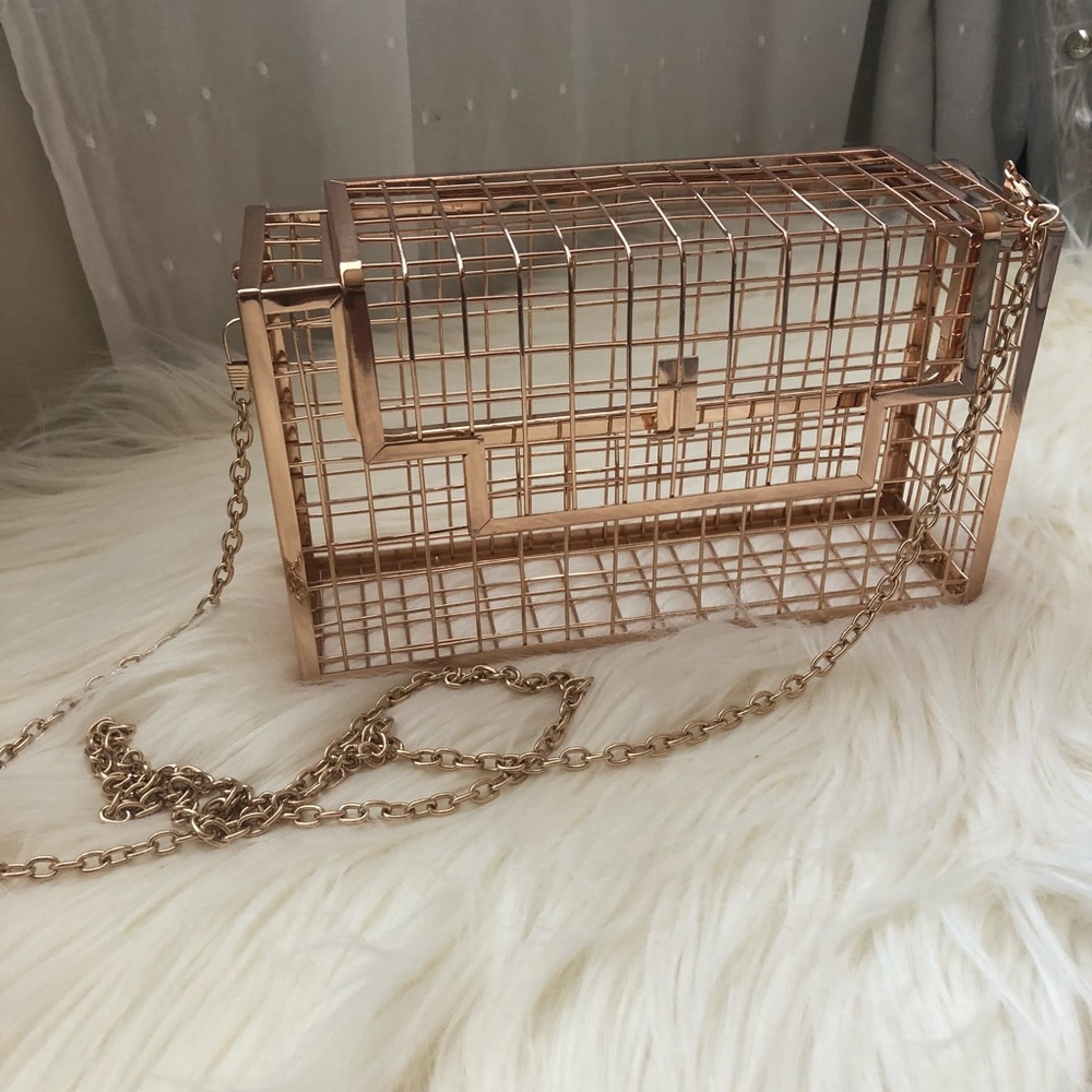 Rose gold cage crossbody handbag